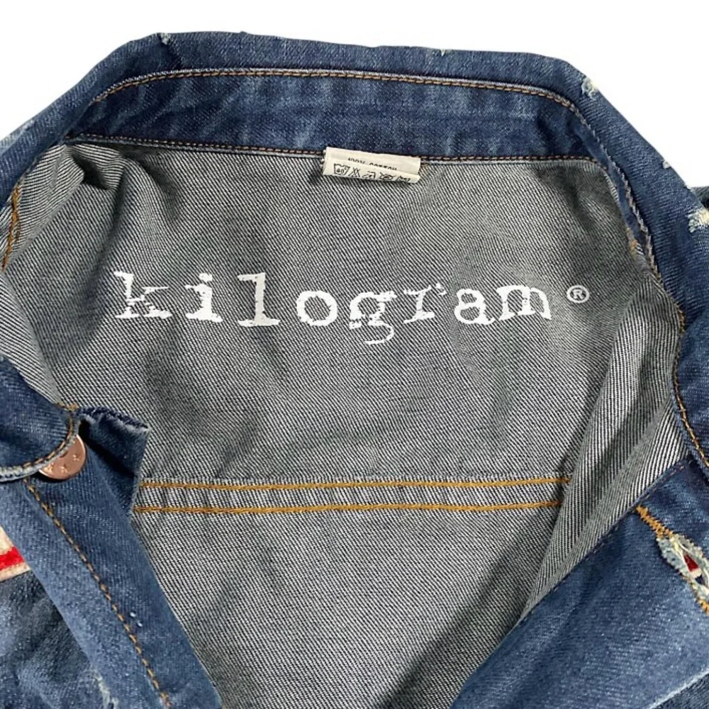 Kilogram Jacket Mens XL Trucker Distressed Denim Patch Biker Rocker Rapper Moto - Picture 11 of 16